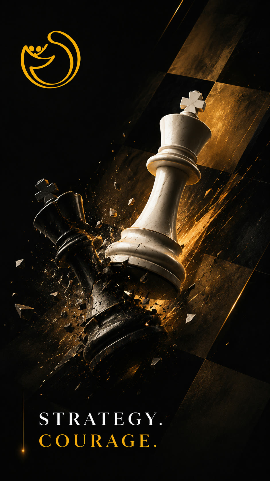 Échecs Édition Prestige : roi blanc renversant le roi noir, éclats dorés