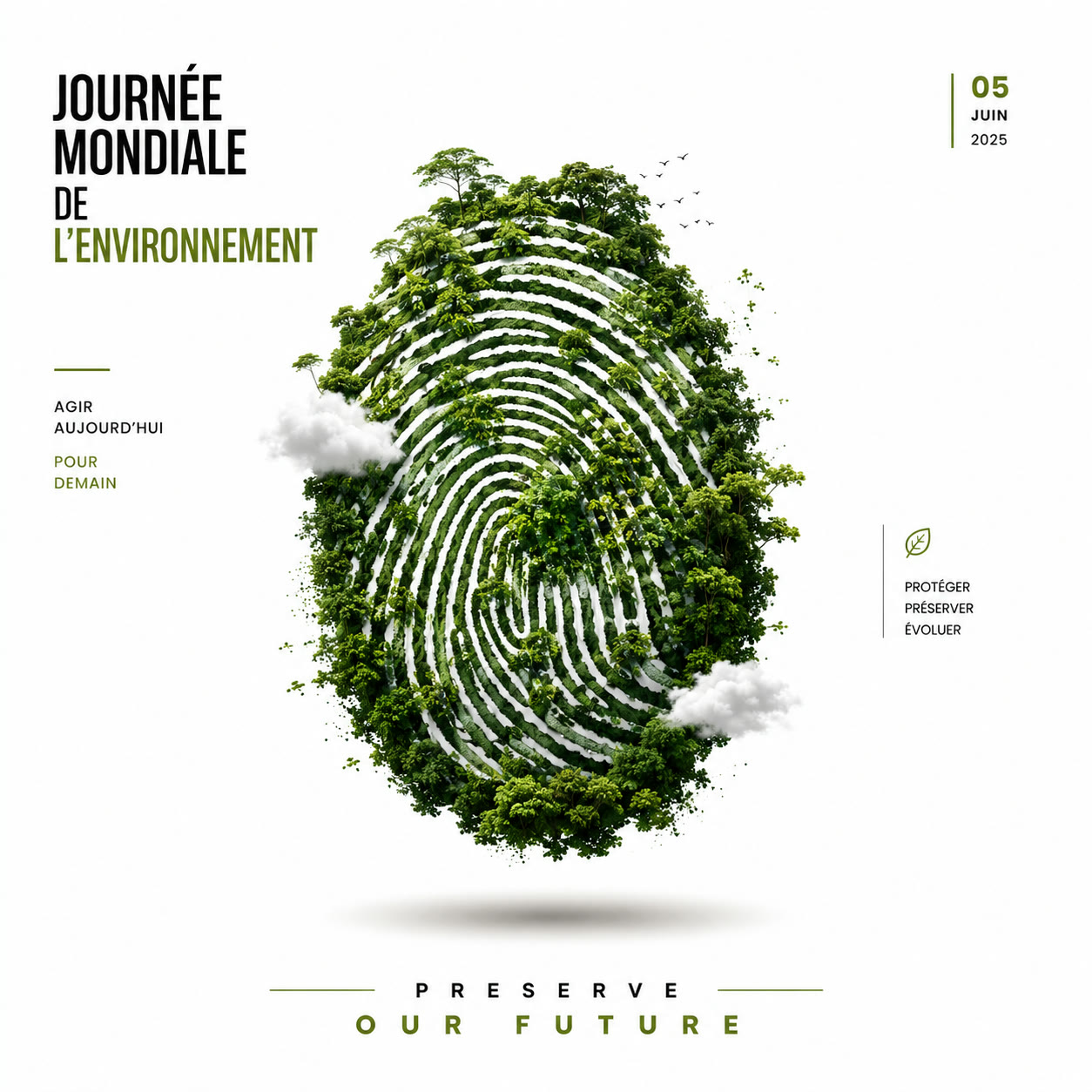 Affiche Journée mondiale de l'environnement : empreinte digitale en forêt